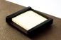 Preview: Haftnotiz Post It Spender - ACRYL schwarz Kombination mit PREMIUM LEDER SOFTGRAIN dunkelbraun (genarbt)