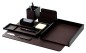 Preview: Schreibtisch Set "BOSTON" 8-teilig Kombination Acryl schwarz mit PREMIUM LEDER SOFTGRAIN dunkelbraun