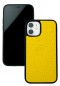 Preview: iPhone Case Silikon Schutzhülle in PREMIUM LEDER SOFTGRAIN gelb (genarbt)