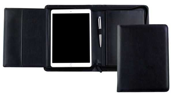 RV-Schreibmappe DIN A5 mit herausnehmbarem Tablethalter PREMIUM LEDER BOXCALF schwarz (glatt)