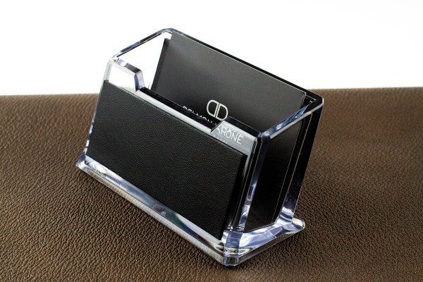 Visitenkartenhalter Acryl/Leder PREMIUM LEDER BOXCALF schwarz (glatt)