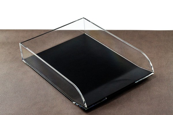 Briefablagekorb Acryl/Leder PREMIUM LEDER BOXCALF schwarz (glatt)
