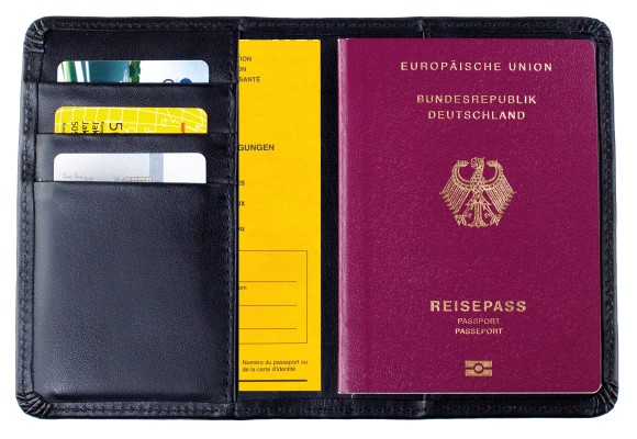 Reisepass / Impfausweis Etui  PREMIUM LEDER BOXCALF schwarz (glatt)k - RFID Protected