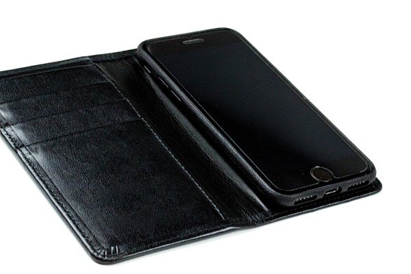 iPhone Case aus Leder mit integrierter schwarzer Kunststoffschale PREMIUM LEDER BOXCALF schwarz (glatt)