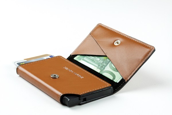 Slim Wallet Cardprotector mit RFID Schutz in PREMIUM LEDER BOXCALF cuoiobraun