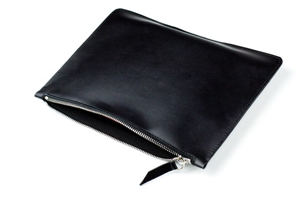 Pouch - Zipper Tasche - Banktasche PREMIUM LEDER BOXCALF schwarz (glatt)