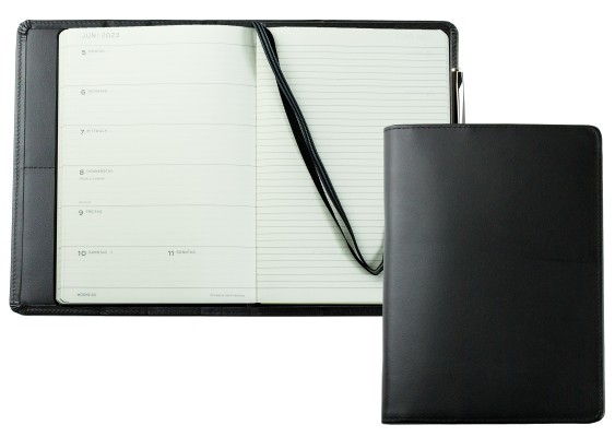 Kalenderbuch DIN A5 für das Jahr 2024 PREMIUM LEDER BOXCALF schwarz (glatt)