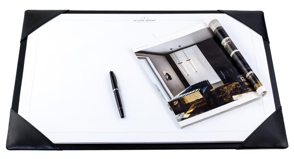 Schreibunterlage mit 4 Ecken + Papierblock PREMIUM LEDER BOXCALF schwarz (glatt)