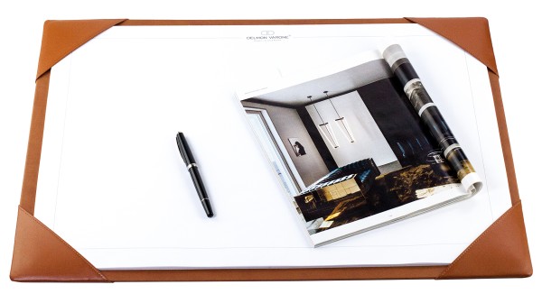 Schreibunterlage mit 4 Ecken + Papierblock PREMIUM LEDER BOXCALF cuoiobraun (glatt)