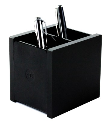 Stifteköcher DUO - ACRYL schwarz Kombination mit PREMIUM LEDER BOXCALF schwarz (glatt)
