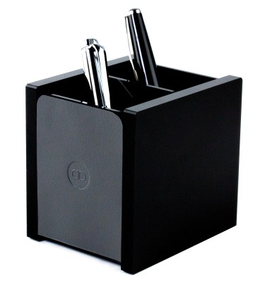 Stifteköcher DUO - ACRYL schwarz Kombination mit PREMIUM LEDER BOXCALF grau (glatt)
