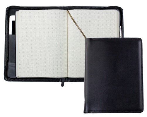RV-Notizbuch mit Tablet Computer Fach PREMIUM LEDER BOXCALF schwarz (glatt)