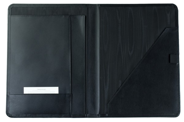 Schreibmappe DIN A4 mit Collegeblock PREMIUM LEDER BOXCALF schwarz (glatt)