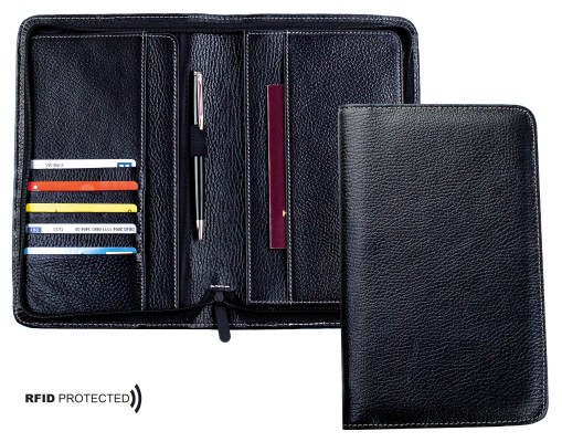 Traveller Book / Reisedokumente Mappe PREMIUM LEDER SOFTGRAIN schwarz (genarbt) - RFID Protected