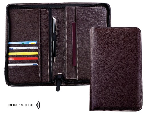 Traveller Book / Reisedokumente Mappe PREMIUM LEDER SOFTGRAIN dunkelbraun (genarbt) - RFID Protected