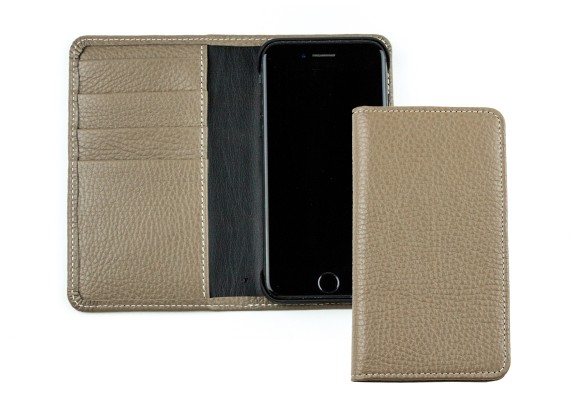 iPhone Case aus Leder mit integrierter Kunststoffschale PREMIUM LEDER SOFT GRAIN taupe (genarbt)