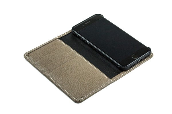 iPhone Case aus Leder mit integrierter Kunststoffschale PREMIUM LEDER SOFT GRAIN taupe (genarbt)