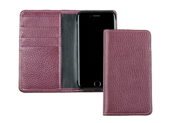 iPhone Case aus Leder mit integrierter Kunststoffschale PREMIUM LEDER SOFT GRAIN aubergine (genarbt)