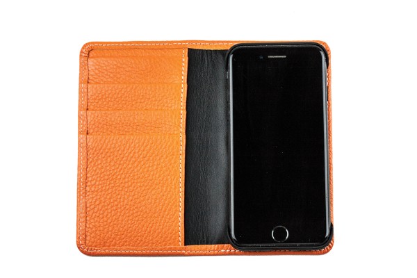 iPhone Case aus Leder mit integrierter Kunststoffschale PREMIUM LEDER SOFT GRAIN orange (genarbt)