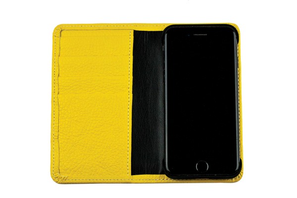 iPhone Case aus Leder mit integrierter Kunststoffschale PREMIUM LEDER SOFT GRAIN gelb (genarbt)