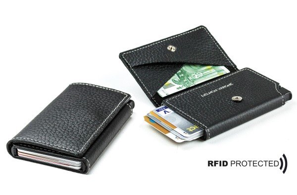 Slim Wallet Cardprotector mit RFID Schutz in PREMIUM LEDER SOFTGRAIN schwarz