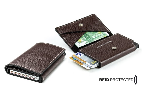 Slim Wallet Cardprotector mit RFID Schutz in PREMIUM LEDER SOFTGRAIN marronebraun