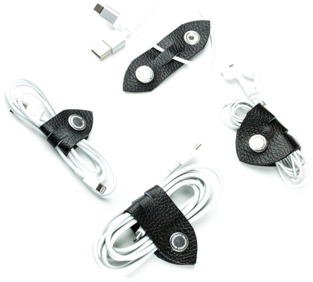 Design Kabel Organizer Set - Kabelbinder 4-teilig PREMIUM LEDER Soft Grain schwarz