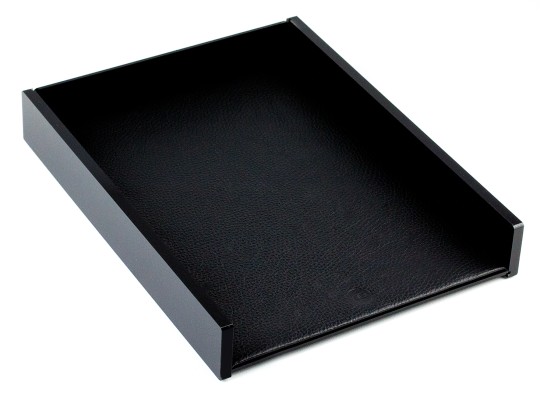 Briefablagekasten für A4 - ACRYL schwarz Kombination mit PREMIUM LEDER Softgrain schwarz (genbarbt)
