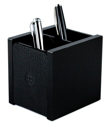 Stifteköcher DUO - ACRYL schwarz Kombination mit PREMIUM LEDER SOFTGRAIN schwarz (genarbt)