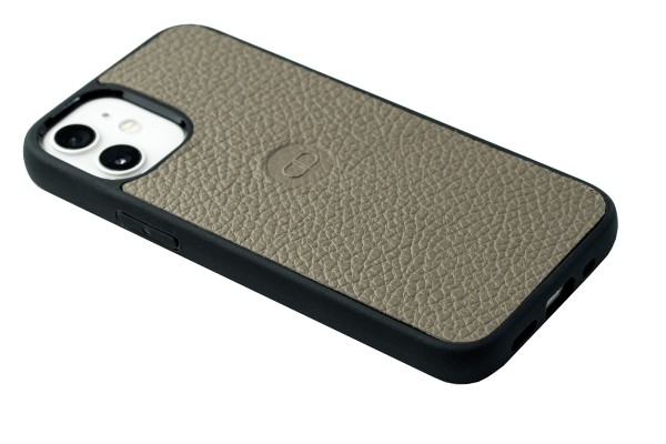 iPhone Case Silikon Schutzhülle in PREMIUM LEDER SOFTGRAIN taupe (genarbt)