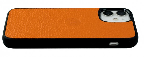 iPhone Case Silikon Schutzhülle in PREMIUM LEDER SOFTGRAIN orange (genarbt)