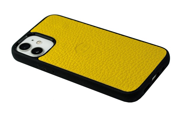 iPhone Case Silikon Schutzhülle in PREMIUM LEDER SOFTGRAIN gelb (genarbt)