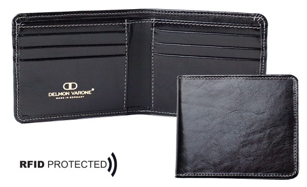 Kreditkartenetui mit Geldscheinfach PREMIUM LEDER VINTAGE Anilin schwarz - RIFD Protected