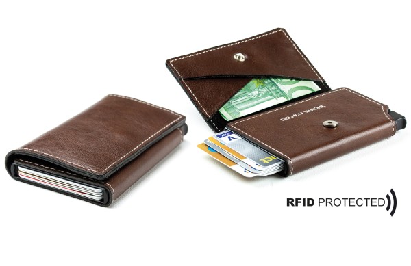 Slim Wallet Cardprotector mit RFID Schutz in PREMIUM LEDER VINTAGE marronebraun