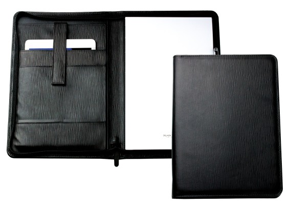 RV-Schreibmappe DIN A4 mit iPad Fach PREMIUM LEDER MANHATTAN schwarz mit Paglia Narbung