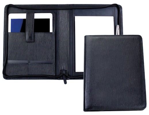 RV-Schreibmappe DIN A5 mit Tablet Computer Fach PREMIUM LEDER MANHATTAN schwarz mit Paglia Narbung