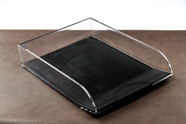 Briefablagekorb Acryl/Leder PREMIUM LEDER MANHATTAN schwarz mit Paglia Narbung