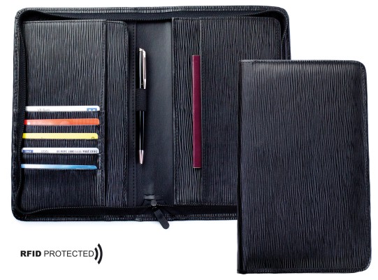 Traveller Book / Reisedokumente Mappe PREMIUM LEDER MANHATTAN schwarz - RFID Protected