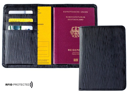 Reisepass / Impfausweis Etui PREMIUM LEDER MANHATTAN schwarz - RFID Protected
