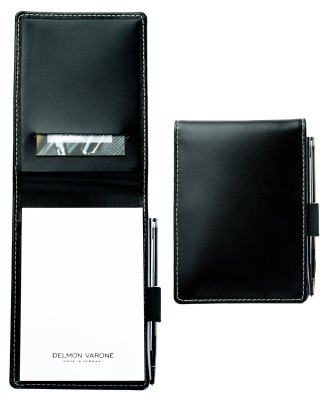 Taschen Notizblocketui DIN A7, incl. Ersatzblock + Minikugelschreiber CAMBRIDGE Top Grain Leder schwarz