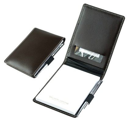 Taschen Notizblocketui DIN A7, incl. Ersatzblock + Minikugelschreiber CAMBRIDGE Top Grain Leder dunkelbraun