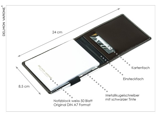 Taschen Notizblocketui DIN A7, incl. Ersatzblock + Minikugelschreiber CAMBRIDGE Top Grain Leder dunkelbraun