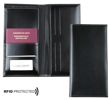 Reisebrieftasche CAMBRIDGE Top Grain Rindspaltleder schwarz - RFID Protected