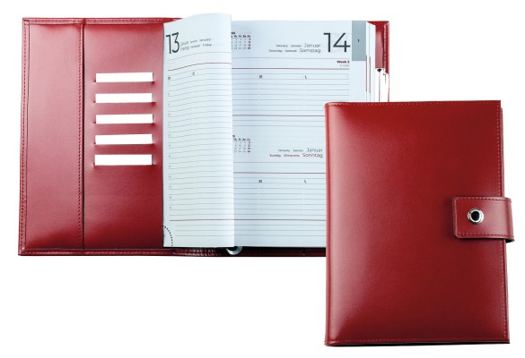 Buchkalender (auswechselbar) DIN A5 für 2025, Cambridge Top Grain Leder, rot