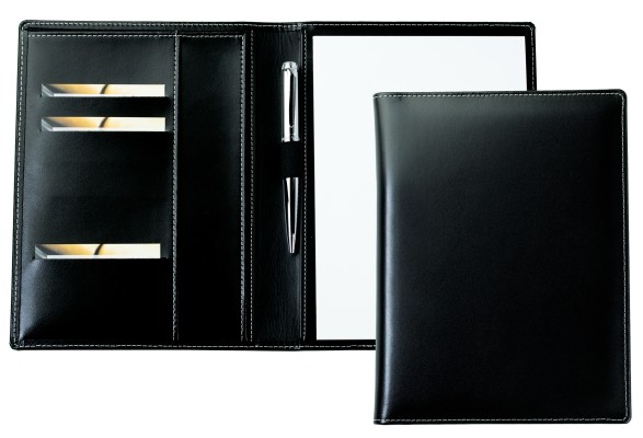 Schreibmappe DIN A5, incl. Memoblock CAMBRIDGE Top Grain Leder mit heller Kontrastnaht schwarz