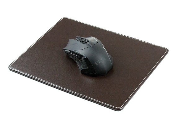 Mousepad CAMBRIDGE Top Grain Rindspaltleder mit heller Kontrastnaht dunkelbraun