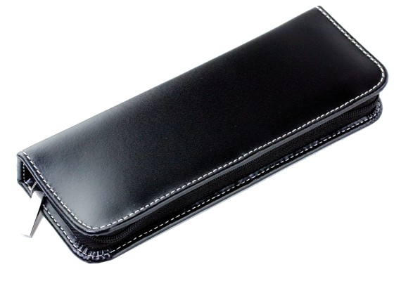 Lehrer Stifteetui mit Reißverschluss 10 + 2 - CAMBRIDGE Top Grain Leder - schwarz