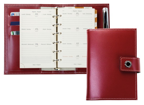 Pocket Design Diary Mini für das Jahr 2025, Cambridge Top Grain Leder, rot