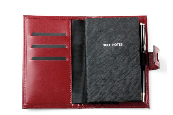 Pocket Notizbuch "GOLF NOTES" (auswechselbar) mit Druckknopf, CAMBRIDGE Top Grain Leder rot