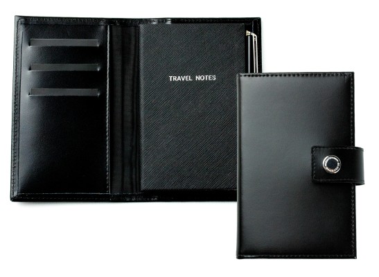 Pocket Notizbuch "TRAVEL NOTES" (auswechselbar) mit Druckknopf, CAMBRIDGE Top Grain Leder schwarz